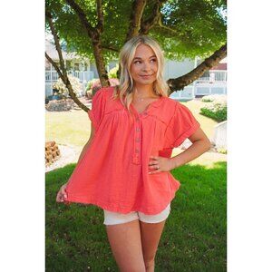 FREE PEOPLE Horizons Double Cloth Top in Coral Paradise Size X-Small